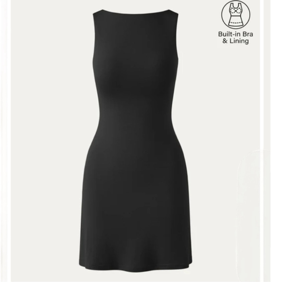 OGL Black Cooling Open Back Bandless Brami Boat Neck Mini Dress LBD Size XL - Picture 2 of 10